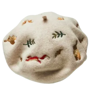 🌟 beret, hut, tiere, eichhörnchen, hasen, blätter, stickerei whatsapp sticker