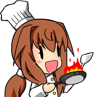 🍳 chef, cuisine, feu, animé, dessin animé, poêle, nourriture, cuisine whatsapp sticker
