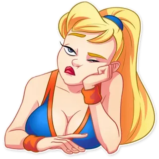 😒 мультфильм, скучно, женщина, блондинка, подмигивает telegram sticker