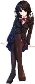 😇 Kurumi Tokisaki Date A Live Anime, Ragazza, Uniforme scolastica, Capelli neri, Seduta telegram sticker