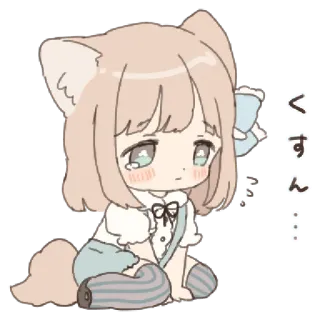 ❄️ くすん… chica anime, llorando, kawaii, triste, lindo, orejas de animales, chibi telegram sticker