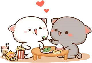 🥗 cute, kawaii, cats, food, hearts, eating whatsapp sticker