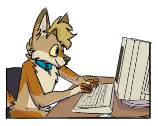 😀 furry, anthro, anthropomorphic, animal, computer, typing, desk, cartoon telegram sticker