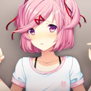 😳 Natsuki Doki Doki Literature Club! Anime, roze haar, schattig, Manga, Kawaii telegram sticker