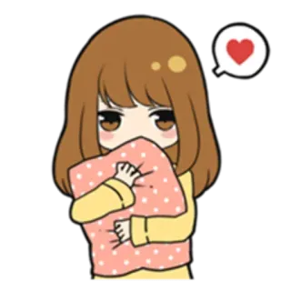👧 Anime, Menina, Kawaii, Fofo, Coração, Almofada whatsapp sticker