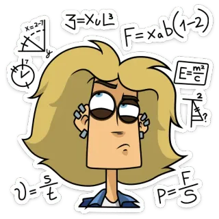 🤯 X=2-71
3=XUL
F=xab (1-2)
E=m²/c²
v=s/t
P=F/S 수학, 방정식, 과학, 만화, 금발, 여자, 생각, 혼란스러워 telegram sticker