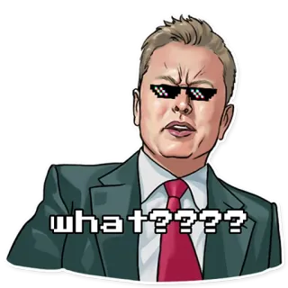 😡 Elon Musk what????? elon musk, deal with it, mème, lunettes pixel, quoi telegram sticker