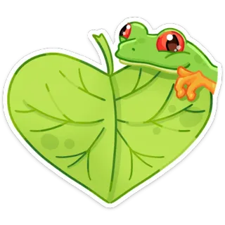 🍃 żaba, liść, zwierzę, natura, uroczy, kreskówka telegram sticker