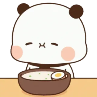 🍼 Panda, Fofo, Desenho animado, Comendo, Tigela, Comida, Ovo, Animal telegram sticker