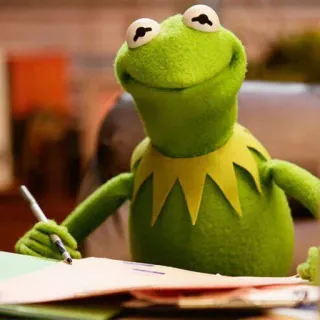 🙂 Kermit 科米蛙, 青蛙, 木偶, 写作, 办公室, 绿色 telegram sticker