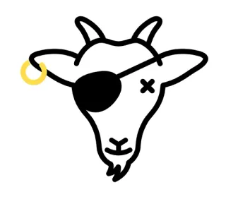 😈 chèvre, pirate, animal, dessin animé, cache-œil, illustration, autocollant telegram sticker