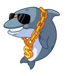 😎 Rekin, Fajny, Okulary przeciwsłoneczne, Złoty łańcuch, Znak dolara, Kreskówka, Zwierzę telegram sticker