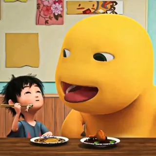 🧽 Desenho animado, Comendo, Comida, Asiático, Criança telegram sticker