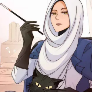 😄 karakter, merokok, hijab, kucing, kartun, ilustrasi telegram sticker
