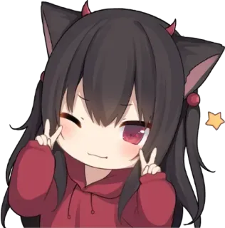 💖 Аниме, Девушка-кошка, Мультфильм, Каваий, Милый, Персонаж, Знак мира telegram sticker