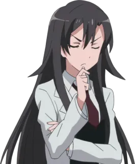 🤔 Anime, Garota, Pensando, Cabelo Longo, Uniforme telegram sticker