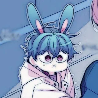 🤖 Anime, Cartoon, Konijn, Schattig, Blauw haar, Personage telegram sticker