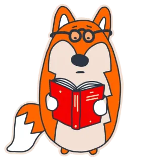 🤓 rubah, membaca, buku, kacamata, kartun, hewan, oranye telegram sticker