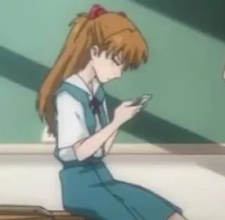 😠 Asuka Langley Sohryu Neon Genesis Evangelion anime, girl, school uniform, cartoon, sitting, character telegram sticker