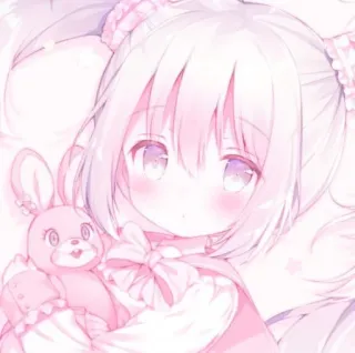 🍓 ragazza anime, carino, rosa, kawaii, cartone animato, peluche coniglio, adorabile whatsapp sticker