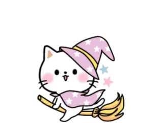 🎃 кот, ведьма, хэллоуин, метла, магия, милый, звезды whatsapp sticker