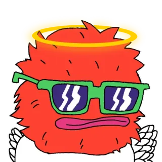👼 potwór, anioł, halo, okulary przeciwsłoneczne, czerwony, biały, kreskówka telegram sticker
