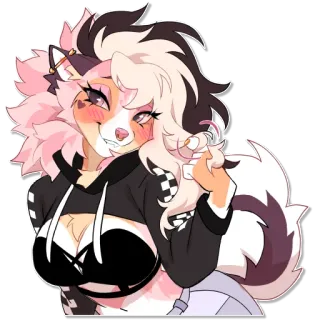 😳 furry, anthro, skunk, pink hair, cute, emo, cartoon, digital art, sticker whatsapp sticker