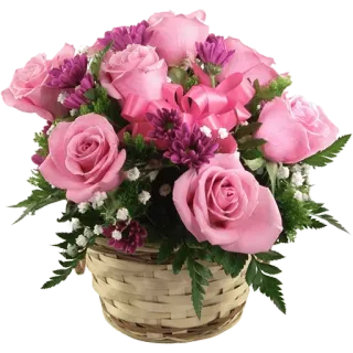 💫 flowers, roses, bouquet, pink, floral arrangement, gift, decoration, basket telegram sticker