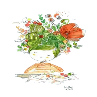 😊 fleurs, art, illustration, tête, plantes whatsapp sticker