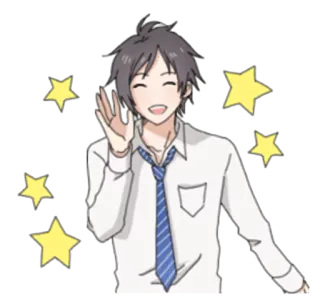 👋 Anime, Chào hỏi, Ngôi sao, Nam, Vui vẻ, Vẫy tay, Dễ thương telegram sticker
