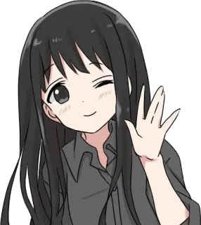 🦋 อนิเมะผู้หญิง, โบกมือ, การ์ตูน, เป็นมิตร, ทักทาย, ผมสีดำ telegram sticker