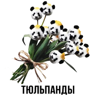 🐼 ТЮЛЬПАНДЫ panda, flowers, tulips, тюльпанды, bouquet, cute, animal, funny whatsapp sticker