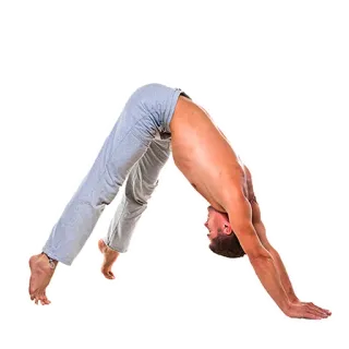 😝 yoga, downward facing dog, exercise, fitness, pose, man, wellness telegram sticker