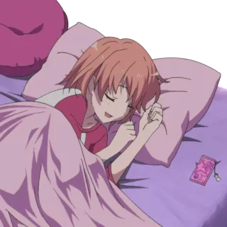 😴 Anime, Dormindo, Cama, Garota, Travesseiro, Cobertor, Celular telegram sticker