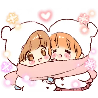 🤩 kawaii, dễ thương, tình bạn, mùa đông, bông tuyết, cặp đôi, ôm whatsapp sticker