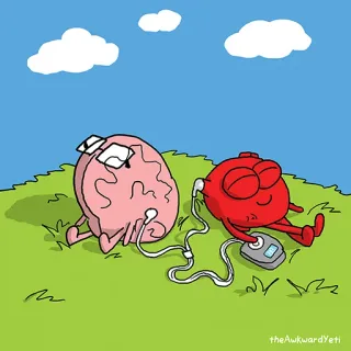 🎧 theAwkwardYeti cerveau, cœur, musique, dessin animé, écouteurs, organe, The Awkward Yeti whatsapp sticker