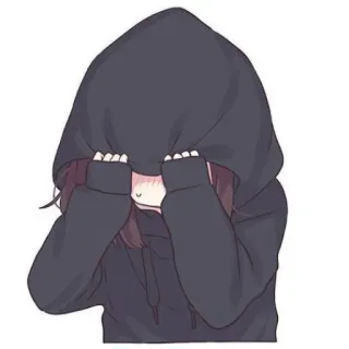 🙈 อนิเมะ ผู้หญิง, เสื้อมีฮู้ด, ขี้อาย, น่ารัก, อนิเมะ, ตัวละคร, การ์ตูน telegram sticker