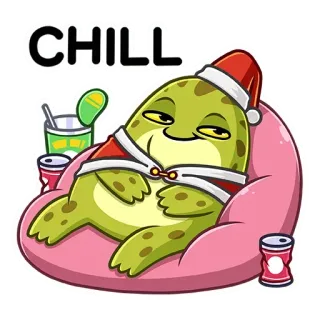 😊 CHILL расслабление, лягушка, отдых, дед мороз, рождество, напитки whatsapp sticker