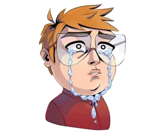 😭 pleurs, triste, larmes, lunettes, dessin animé, émotionnel whatsapp sticker