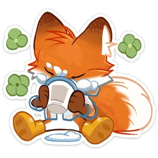 🦊 zorro, lindo, leche, bebiendo, animal, trébol telegram sticker