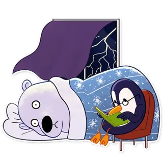 👻 пингвин, белый медведь, чтение, одеяло, молния, шторм whatsapp sticker