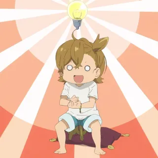 🍬 аниме, идея, лампочка, думает, мультфильм, ребенок, сидит telegram sticker