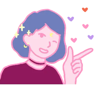 🌙 desenho animado, mulher, apontando, brilhos, lua, ilustração whatsapp sticker
