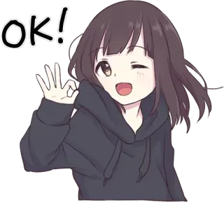 👍 OK! アニメ, 女の子, OK, ウインク, 承認, かわいい whatsapp sticker