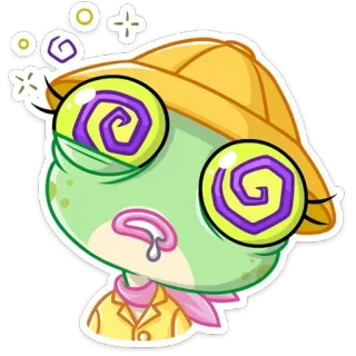 🤤 cartoon, frog, hypnotized, dizzy, safari, hat telegram sticker