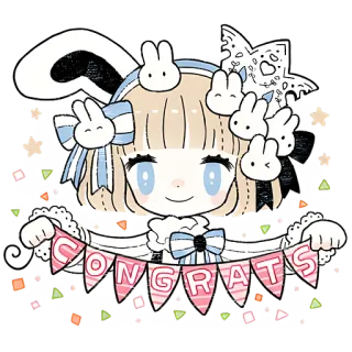 🥳 CONGRATS chúc mừng, thỏ, dễ thương, lễ kỷ niệm, hoạt hình, kawaii, nhãn dán telegram sticker
