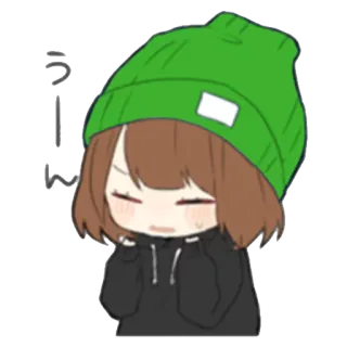 😖 うーん cô gái anime, mũ beanie, hoạt hình, dễ thương, Nhật Bản telegram sticker