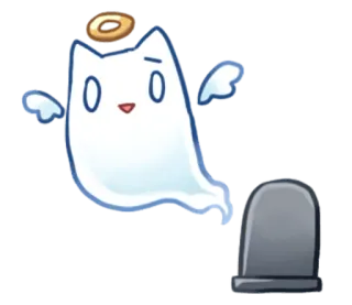 👻 fantasma, ángel, lápida, gato, lindo, dibujos animados whatsapp sticker