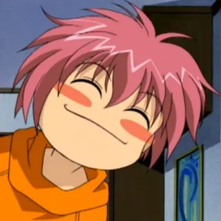 😊 Anime, Cartoon, Charakter, Manga, Lächeln, pinke Haare, oranger Hoodie telegram sticker