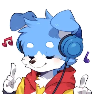 🎧 狗, 音乐, 耳机, 可爱, 卡通, 蓝色 telegram sticker